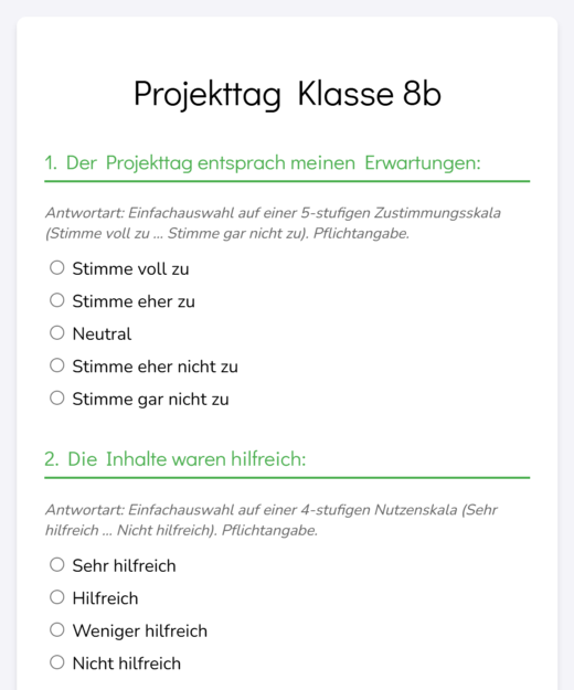 Handy: Umfrage mit Antwortmöglichkeiten zu den ersten beiden Fragen