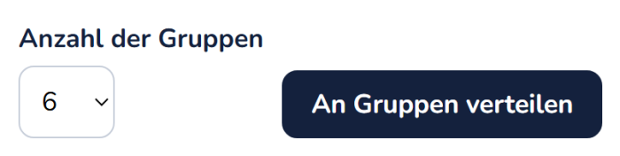Auswahl „Anzahl der Gruppen“ mit dem Wert 6 und dem Knopf „An Gruppen verteilen“.