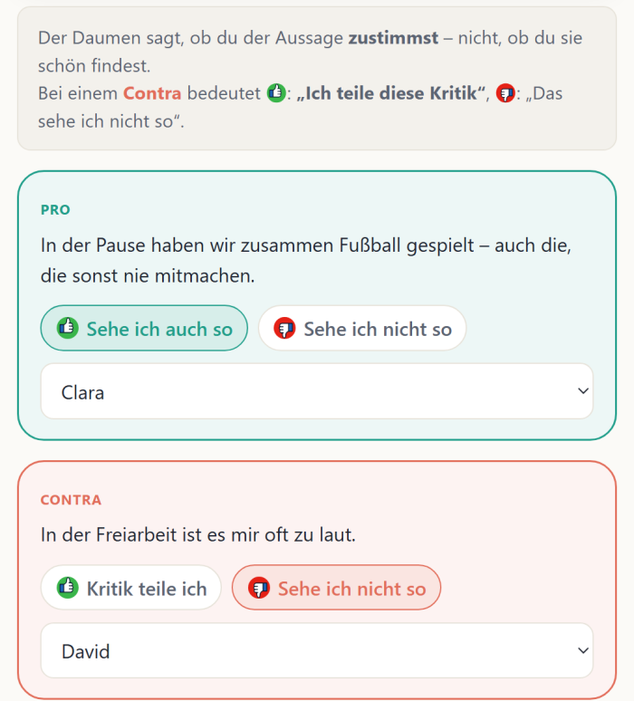 Handy: Aussagen der anderen bewerten und raten, wer sie geschrieben hat
